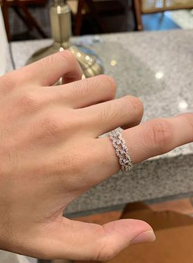 满钻蕾丝花边戒指纯银莫桑石