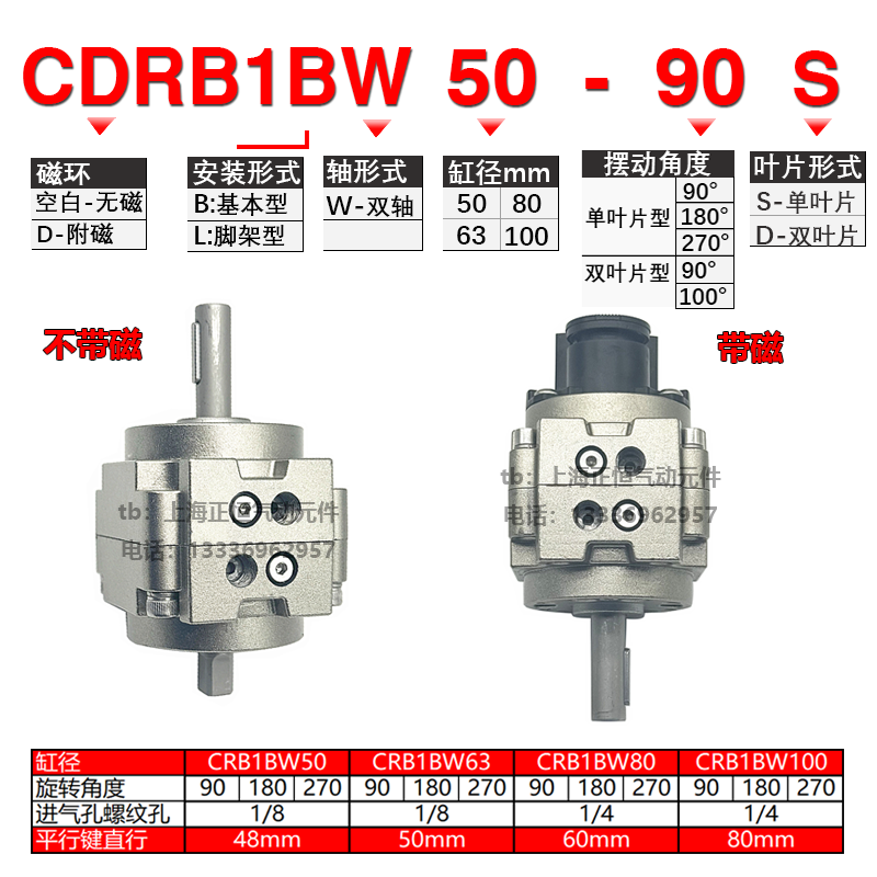 SMC叶片式旋转90D气缸CDRB1LW/CRB1BW50/63/80/100/90S/180S/270S-图0