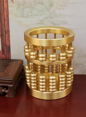 黄铜算盘笔筒摆件中式创意