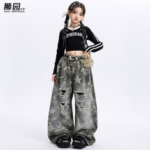 女童爵士舞演出服jazz舞蹈嘻哈潮酷风表演服模特炸街女孩个性穿搭 - 图2