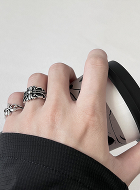 十字鸢尾花复古个性开口戒指