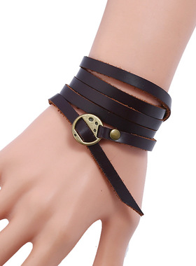 五圈压字牛皮手链男女复古简约