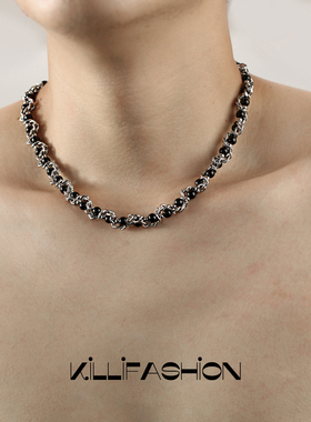 黑色珍珠拼接项链男女高级感