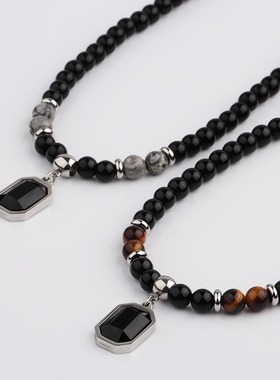 项链串珠虎眼石吊坠拼接