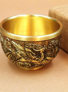 黄铜浮雕龙凤杯中国风百福