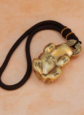 黄铜实心招财咬钱貔貅手把