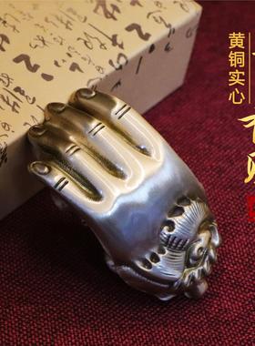 黄铜伸手来财把件实心招貔