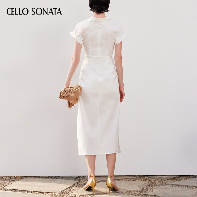Cello Sonata SS24春夏新品 金属珠衬衫开衩长裙 - 图1