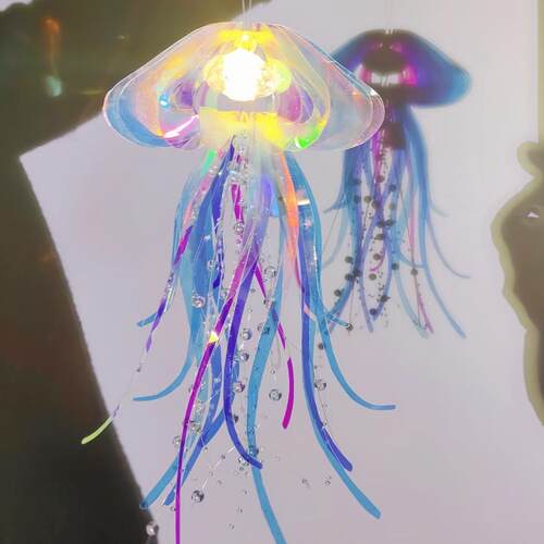 星河水母风铃小夜灯手工diy材料包炫彩亚克力送女朋友闺蜜礼物 - 图0