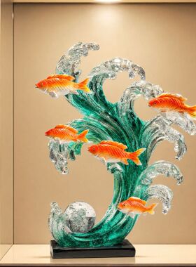 年年有鱼艺术品摆件旺宅商务好物轻奢树脂客厅餐厅仿水晶琉璃装饰