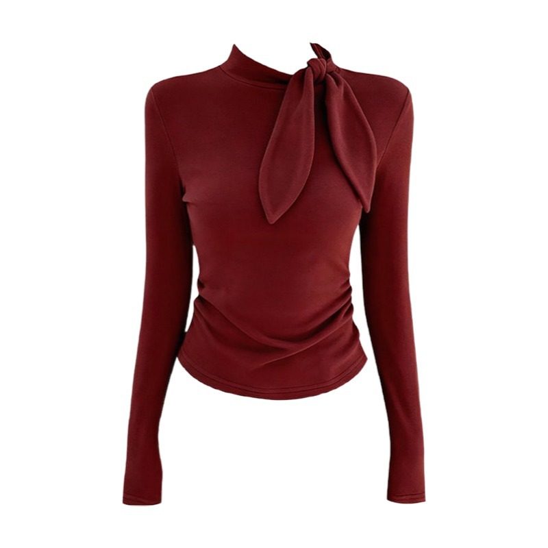 新年氛围感穿搭红色蝴蝶结打底衫女大码小众百搭修身显瘦长袖上衣,淘宝优惠券,粉丝福利购,淘宝优惠卷