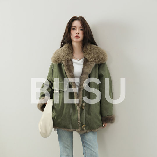 Biesu rabbit fur work style reversible parka-synsdyc