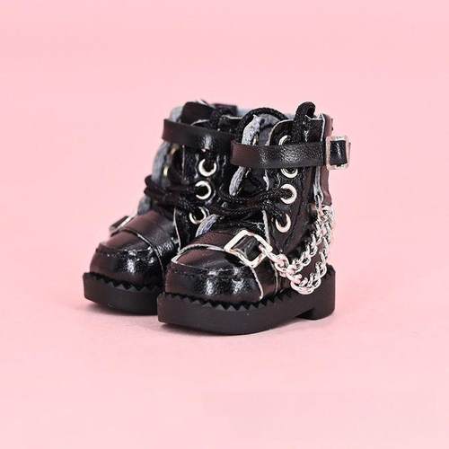 ob11娃鞋 机车靴高帮链条靴子 12分BJD鞋子p9 ufdoll gsc素体皮靴 - 图0