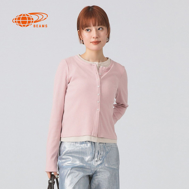 RAY BEAMS女装假两件针织开衫2025冬季新款时尚质感合身拼色外套,淘宝优惠券,粉丝福利购,淘宝优惠卷