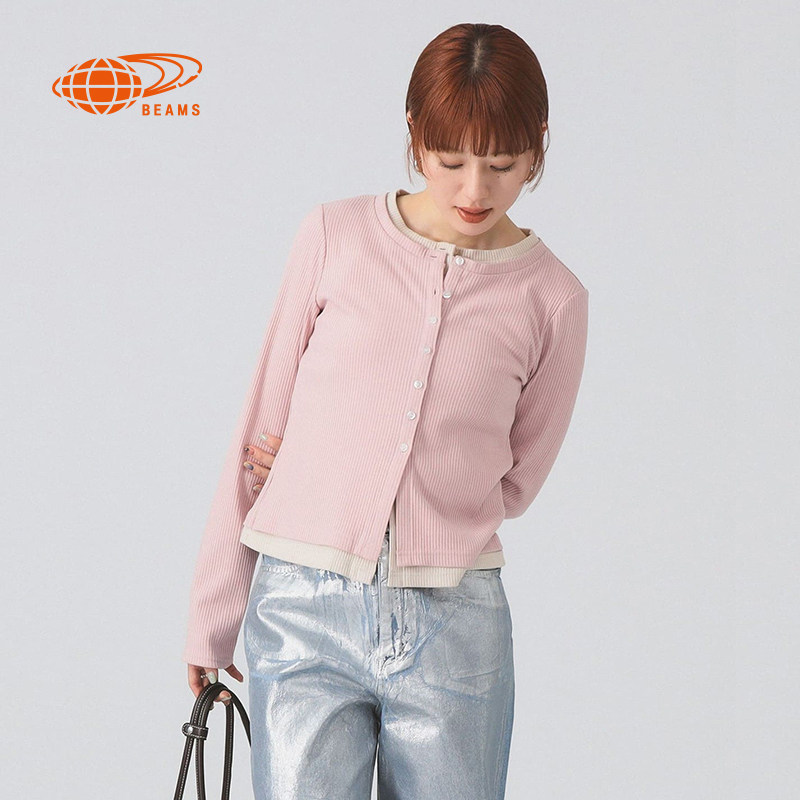 RAY BEAMS女装假两件针织开衫2025冬季新款时尚质感合身拼色外套,淘宝优惠券,粉丝福利购,淘宝优惠卷