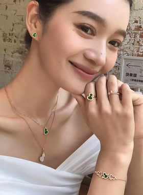 国风红玛瑙绿翡翠葫芦小耳钉