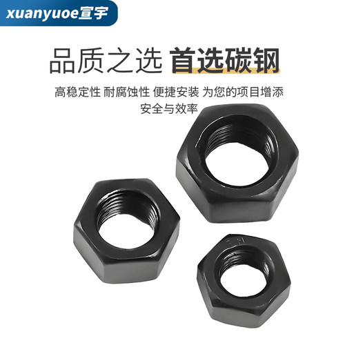 8.8级发黑细牙六角螺母GB6171高强度黑色幼牙细扣细丝螺帽M8-M64 - 图0