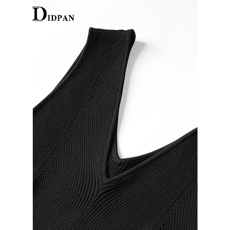 IDPAN黑色吊带裙春季新款时尚百搭简约气质v领显瘦针织长裙女,淘宝优惠券,粉丝福利购,淘宝优惠卷