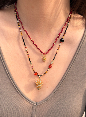 LAZY CIRCLES红运松果编绳项链法式度假节日浪漫圣诞节礼物女朋友