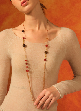 LAZY CIRCLES枫糖金色毛衣链法式复古重工项链女新年造型款配饰