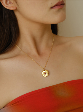 LAZYCIRCLES红纹石肌理圆牌项链