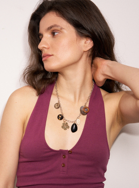 LAZY CIRCLES扶桑花椰壳天然石项链贝壳个性重工造型配饰度假风