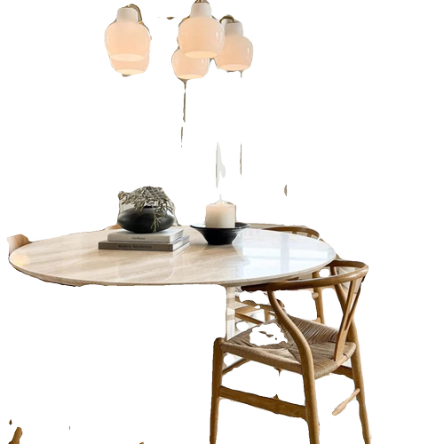 设计师法式天然洞石餐桌北欧简约网红ins侘寂风圆形大理石饭桌子-图3