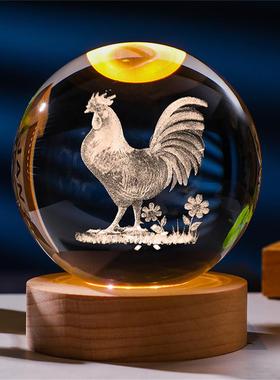 十二生肖发光水晶球小夜灯摆件