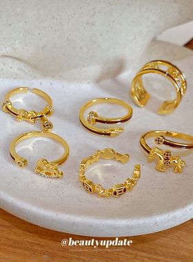 真金电镀滴油小马开口戒指本命年