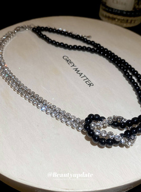 人造水晶款黑白拼接项链个