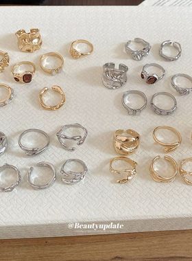 褶皱镶钻树脂开口戒指欧美礼物