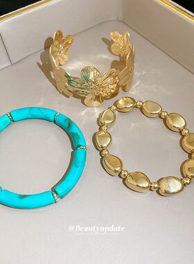 欧美礼物金属风几何花朵手镯套装