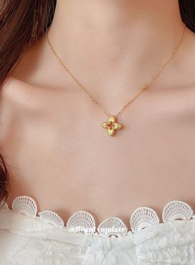 锆石镂空花朵拨浪鼓吊坠项链欧美