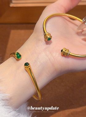 24沙金色锆石树脂葫芦开口手镯