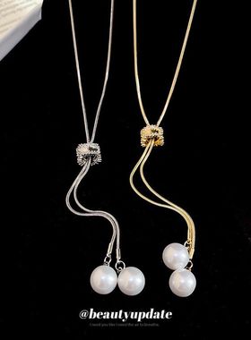 极简风锆石圆形珍珠项链休闲时尚