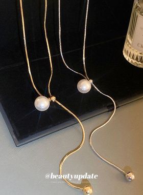 简约ins风珍珠蛇链圆珠可调节链