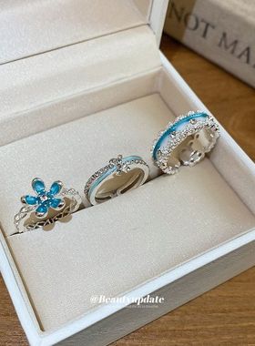 韩系ins滴油镶钻花朵开口戒指