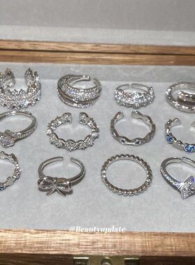 冷淡风锆石爱心花朵开口戒指小