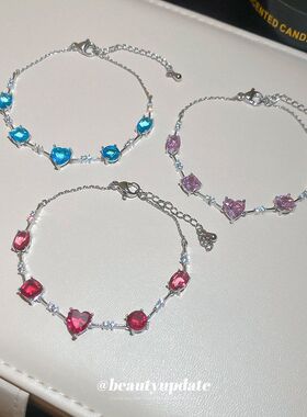韩系ins风清新锆石几何爱心手链
