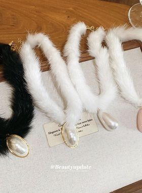 秋冬新款毛绒水滴珍珠项链精致