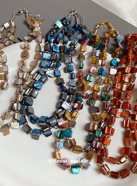 夏季不规则彩色贝壳串珠项链欧美