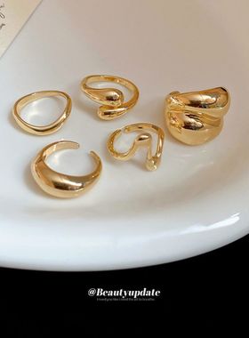 不规则光面豆豆开口戒指欧美ins