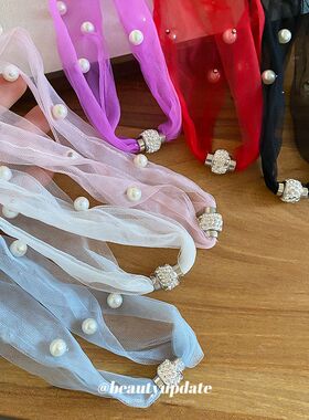 镶钻网纱磁吸珍珠项链精致优雅