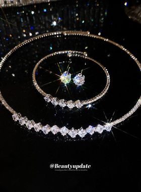 新欧美时尚简约珍珠水钻束颈链