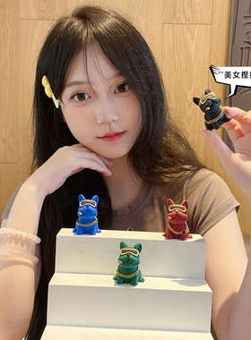 原创潮酷斗牛犬树脂摆件家居桌面装饰品潮流墨镜狗狗车载摆饰礼品