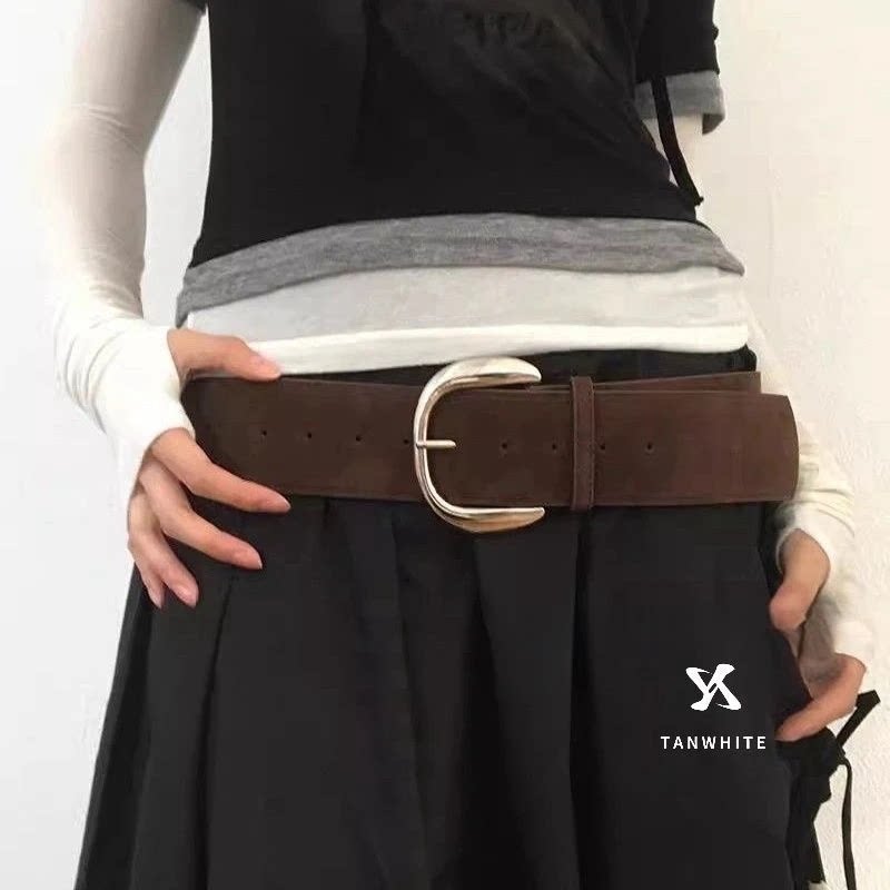 小众复古个性仿麂皮绒面宽边腰带网红同款时尚百搭皮带裤带装饰带