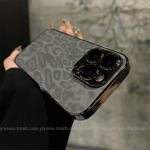 ins辣妹风高级感豹纹适用于苹果16Pro手机壳iphone17promax秋冬新款14女13皮质pm防指纹15全包镜头16Plus防摔 - 图1