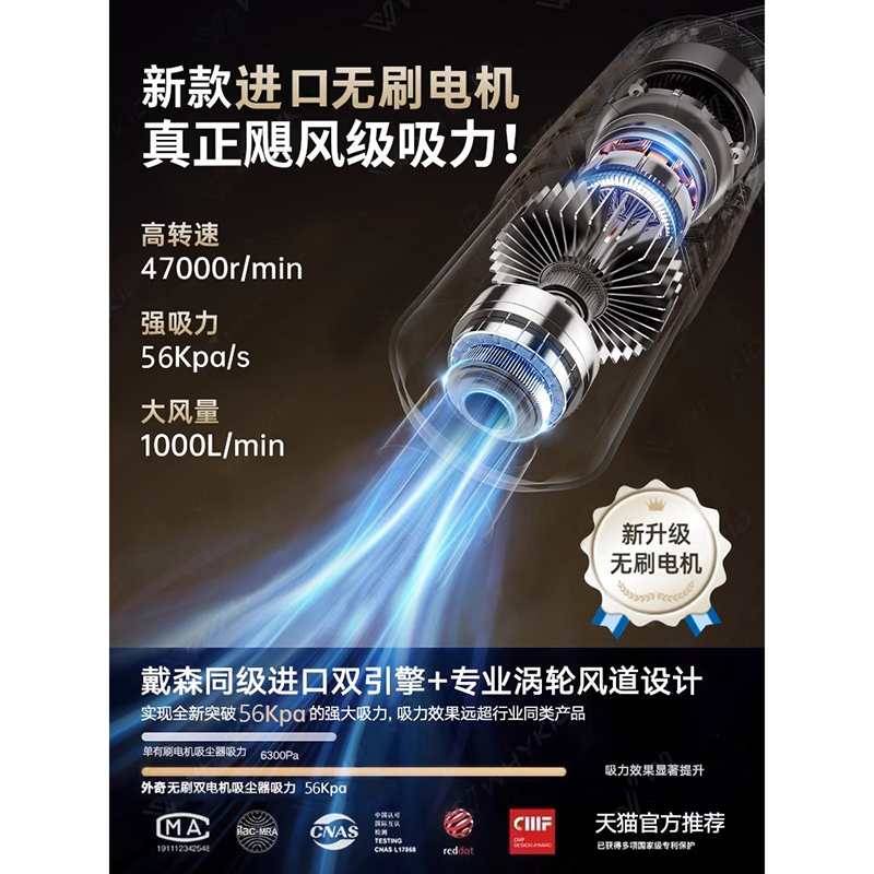 德国无线吸尘器家用大吸力强力手持除螨宠物毛真空吸口地毯拖地机