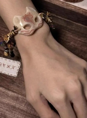 复古民族风手链女藏式新中式狐狸面具手工串珠编绳手绳小众设计感