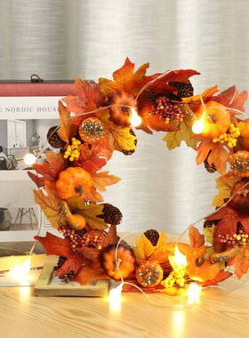 Christmas Artificial Pumpkin Berries Pine Cone Maple Wreath